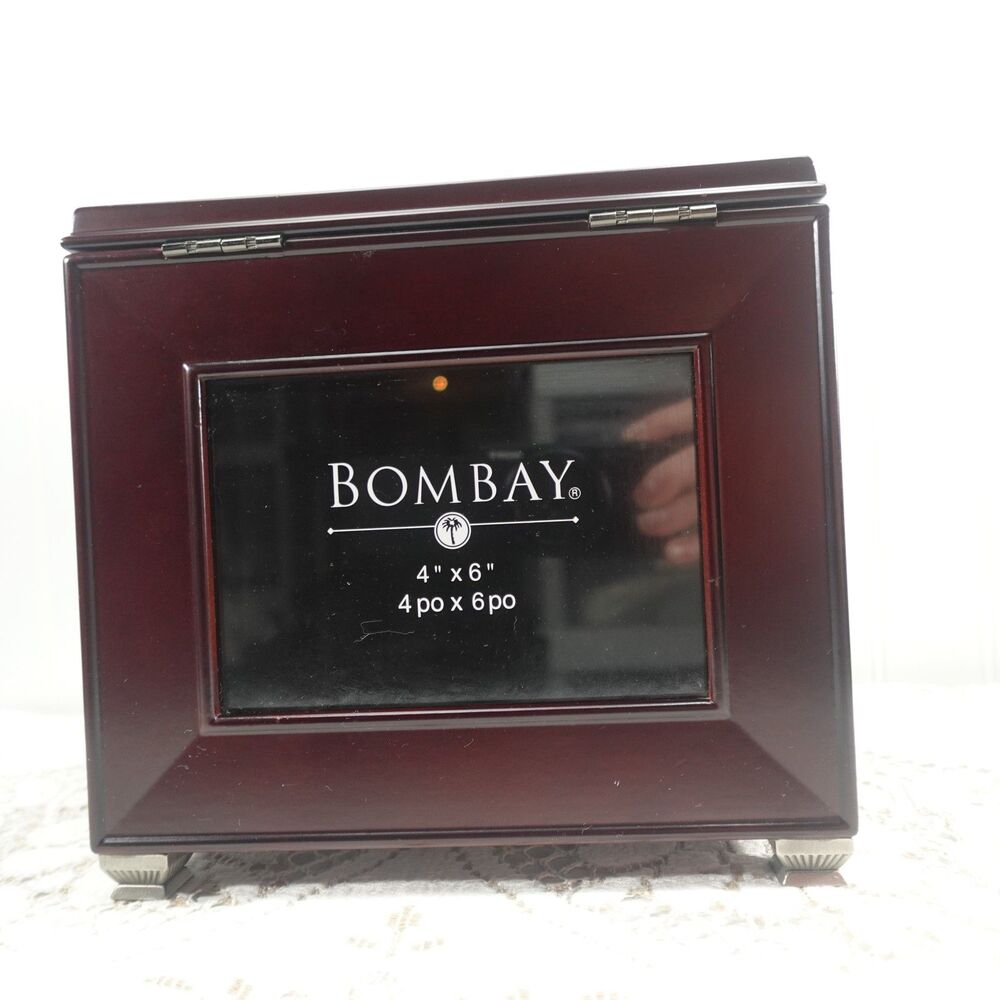 Bombay Company Wood Photo Box Organizer Dark Brown Mahogany Storage Holds - Picture 5 of 15